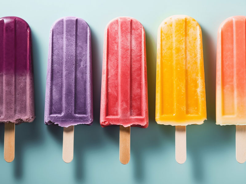 Five colorful popsicles.