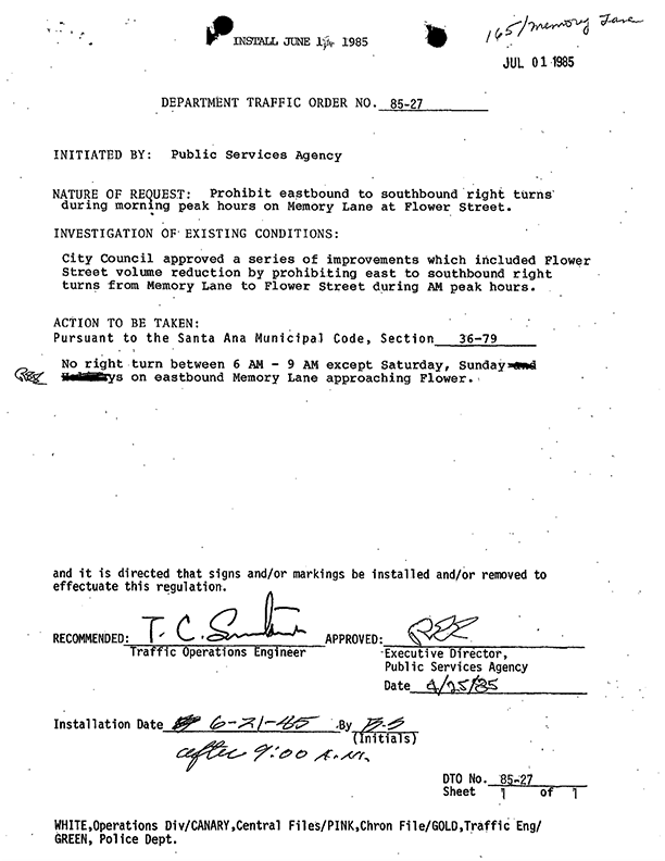 Signed Direct Traffic Order sheet showing text and signatures on a page.
